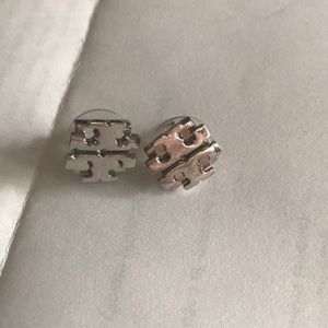 Tory Burch Silver Logo Earrings